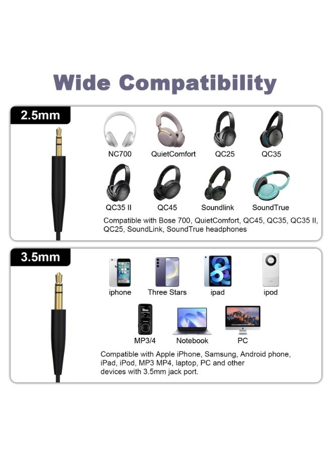 Replacement Audio Cable Aux Cord 3.5mm to 2.5mm Wire Compatible with Bose 700 QuietComfort QC45 QC35II QC35 QC25 Noise Cancelling Headphones, SoundTrue Soundlink On-Ear 2 OE2 OE2i Headphones (No Mic) - Image 5
